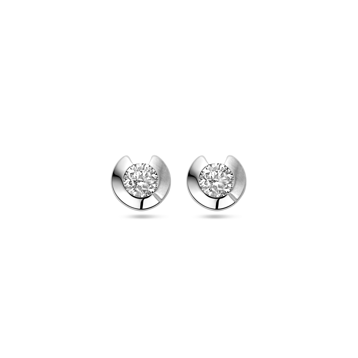 Zilveren gerodineerde oorstekers met zirconia van 3mm. totaal 5.5mm.