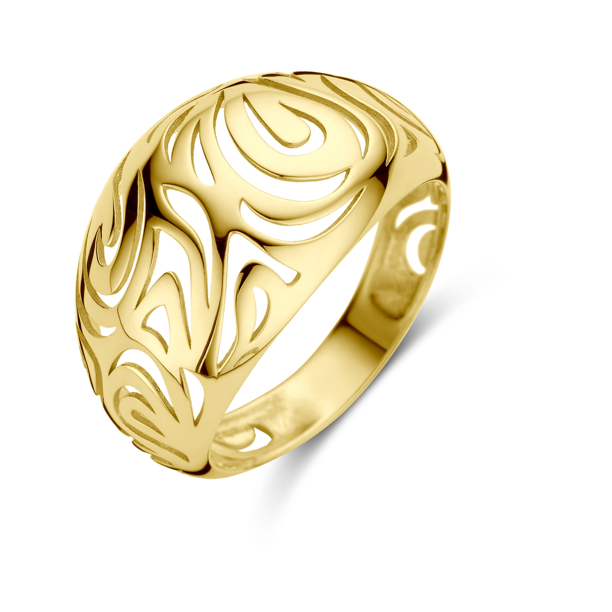 14k Geelgouden ring met een breedte van 12.5mm.