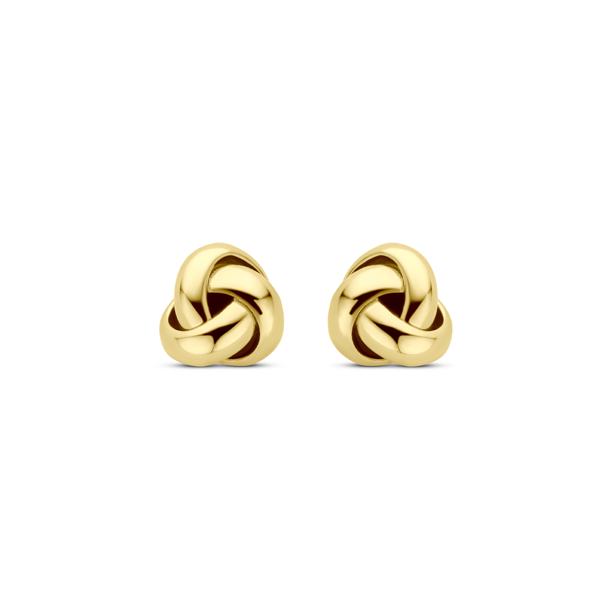 14k Geelgouden oorknoppen uitgevoerd in de vorm van een knoop. De oorknoppen hebben een diameter van 5mm.