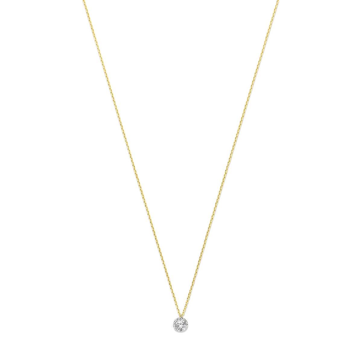 14k Geelgouden collier uitgevoerd met lab grown diamant. Het collier heeft draaglengtes van 40-42-44cm en een schakelbreedte van 0.7mm. Het diamantgewicht is 0.25ct. Het collier heeft een veerslot. Lab grown diamanten zijn diamanten die ontstaan in een laboratorium. Onder extreem hoge druk en temperatuur wordt het natuurlijk ontstaansproces nagebootst met als eindresultaat een diamant met dezelfde chemische eigenschappen maar met een andere oorsprong.