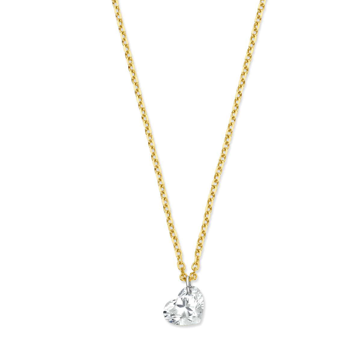 14k Geelgouden collier uitgevoerd met een hartje van lab grown diamant. Het collier heeft een schakelbreedte van 0.7mm. Het collier heeft draaglengtes van 40, 42 en 44cm. Het diamantgewicht is 0.25ct. Uitgevoerd met een veerslot.