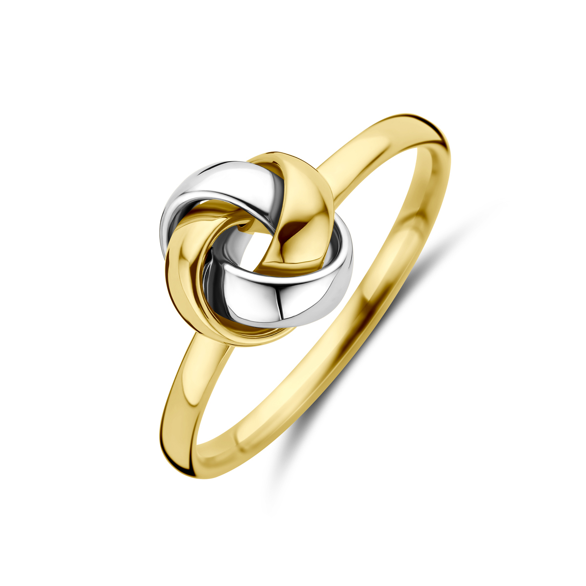 Huiscollectie -14k Bicolor geel- en witgouden ring uitgevoerd in de vorm van een knoop. De ring heeft een breedte van 9mm. maat: 16.5 - 4208991