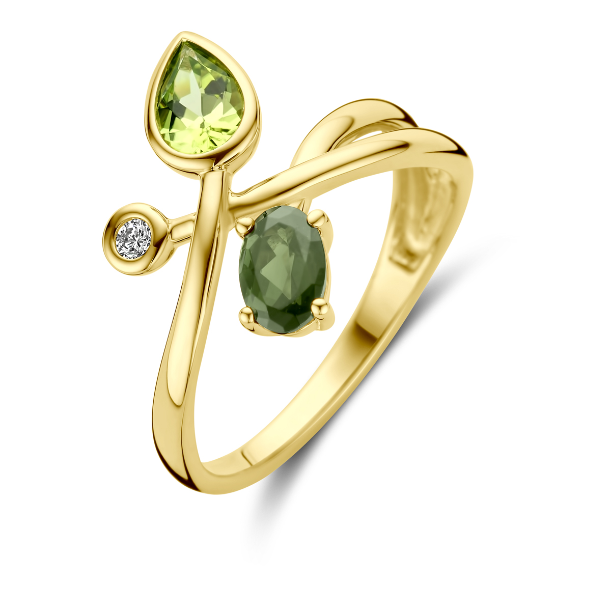 Gouden Ring met Groene Toermalijn, Peridot en Diamant