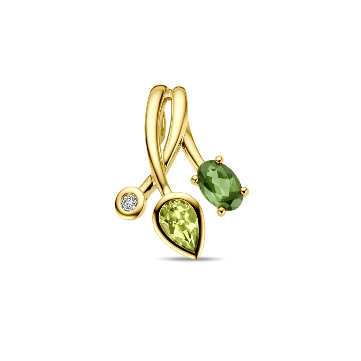 Gouden Hanger met Groene Toermalijn, Peridot en Diamant