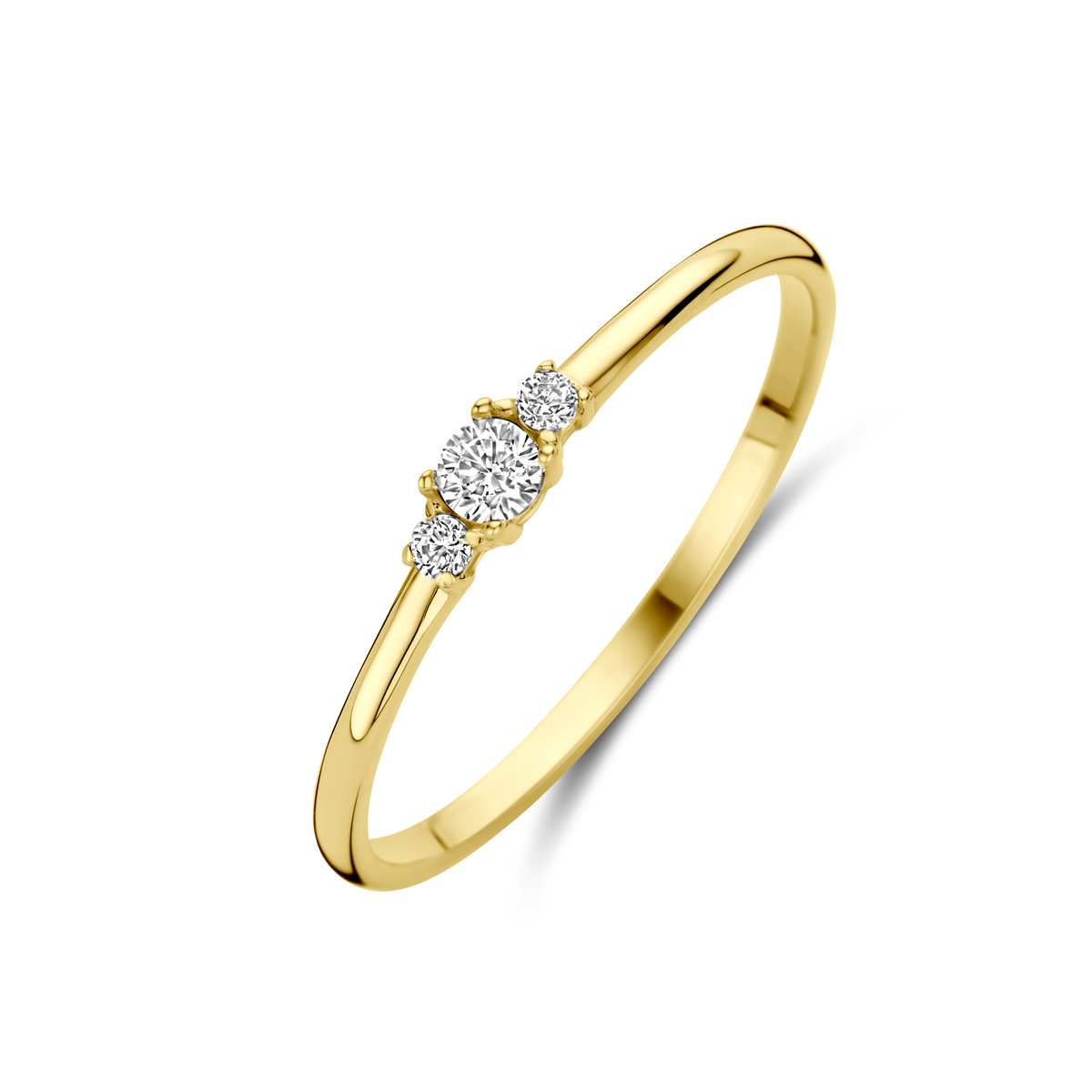 14k Geelgouden ring uitgevoerd met zirkonia. De ring heeft een breedte van 2.5mm.