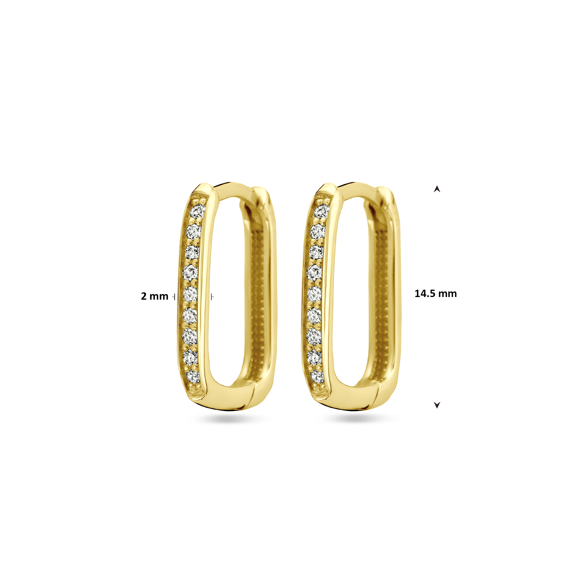 14k Geelgouden klapoorringen uitgevoerd met diamant. De klapoorringen hebben een afmeting van 14.5x2mm. Het totale diamantgewicht is 0.14ct.