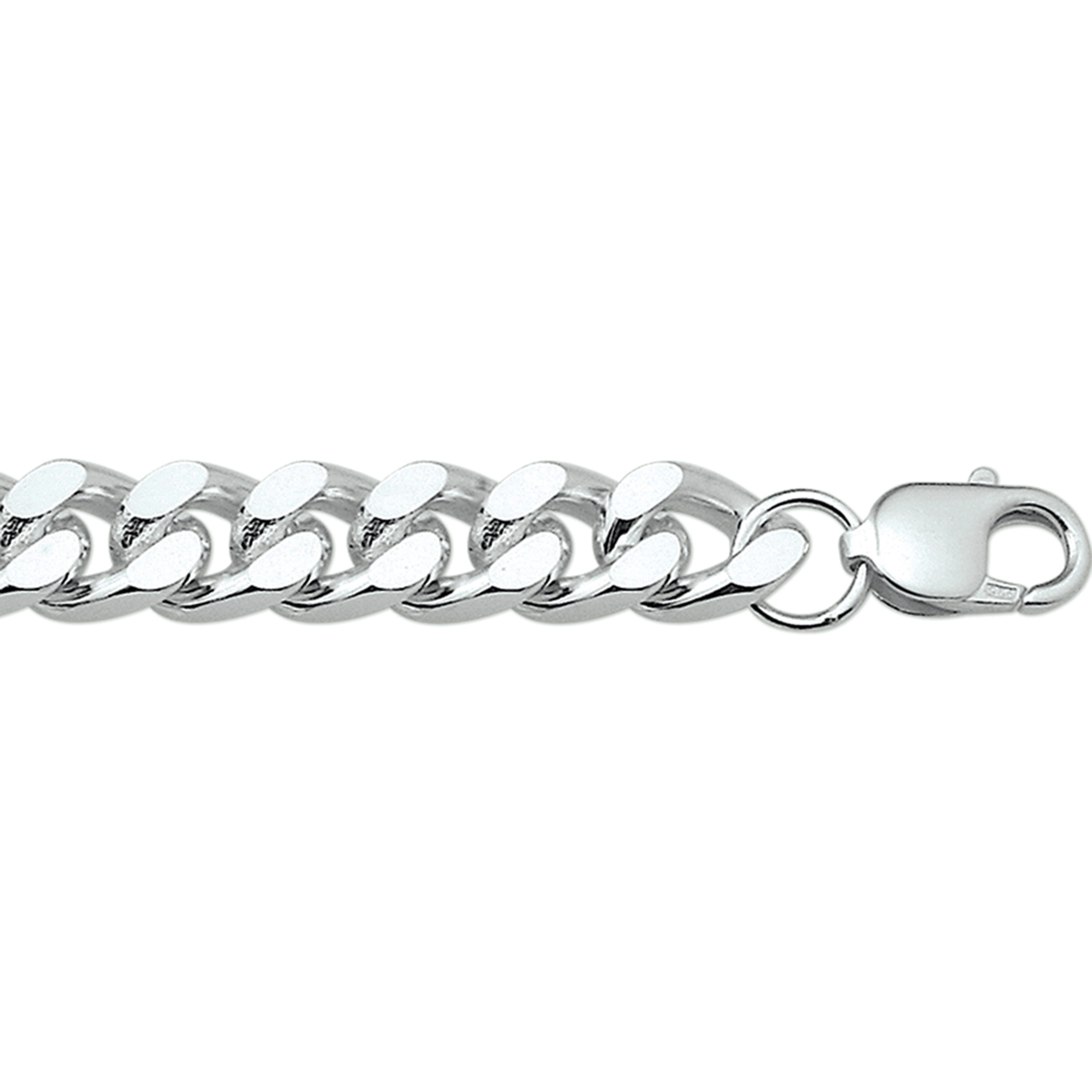 Zilveren lengte artikel met geslepen gourmette schakel. De schakelbreedte is 9.0mm.
