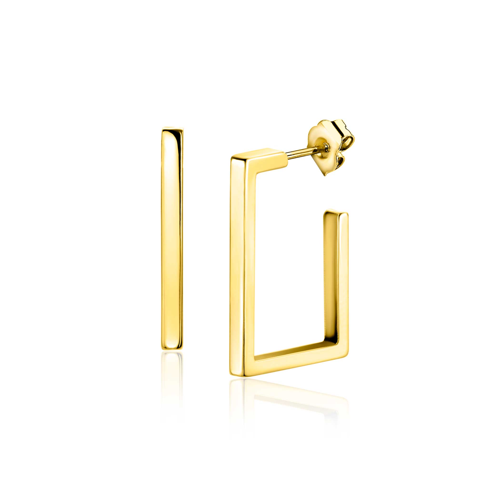23mm ZINZI Gold 14 karaat gouden oorstekers met grote strakke vierkantsvorm. Grootte 23 x 2,4mm. ZGO482