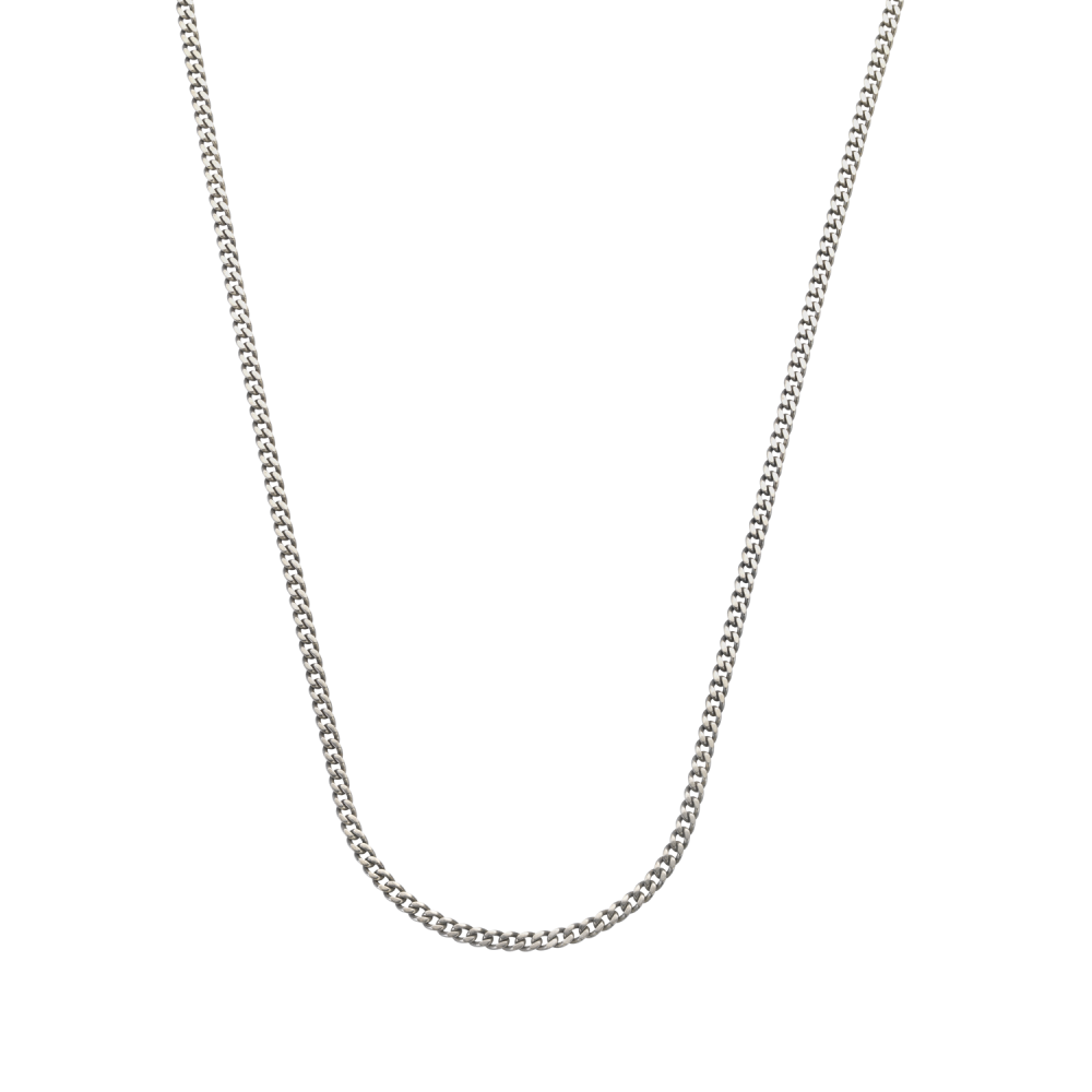 Sterling 925 zilveren ketting, gemaakt van gerhodineerde gourmet schakels van 3mm breed. Mooi om met een andere ketting te "layeren" en geschikt voor onze zilveren hangers.