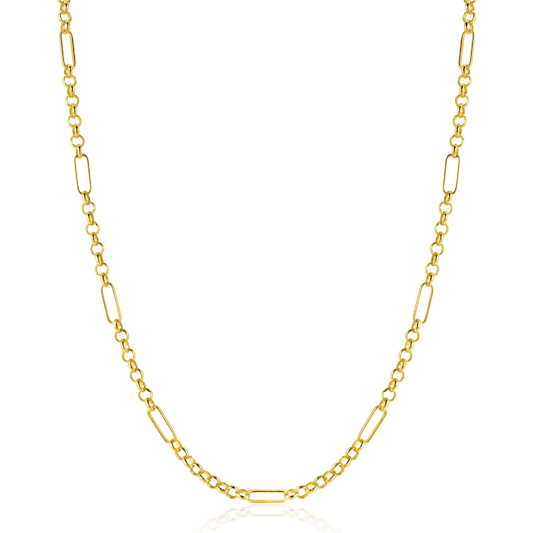 ZINZI Gold 14 karaat gouden ketting met lange paperclip-schakels gecombineerd met jasseron schakels 41-43cm ZGC495