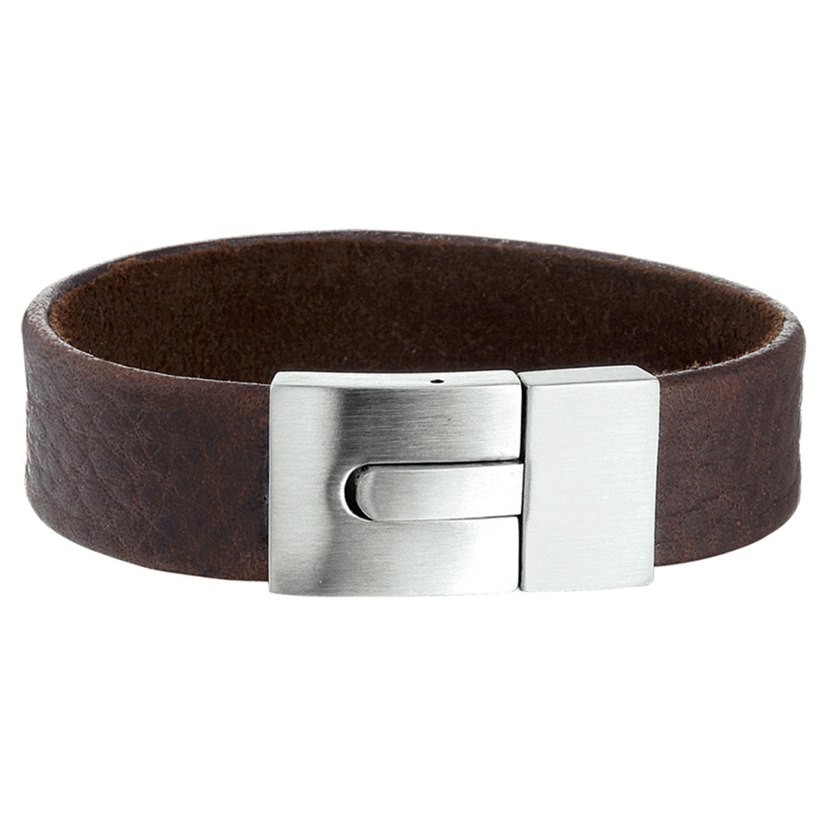 Beschrijving: Stalen armband met bruin leer. 
Uniekenummer serie: 32699
Verpakt per: 1
Doelgroep: heren
Breedte: 15 mm
Langste lengte: 21 mm