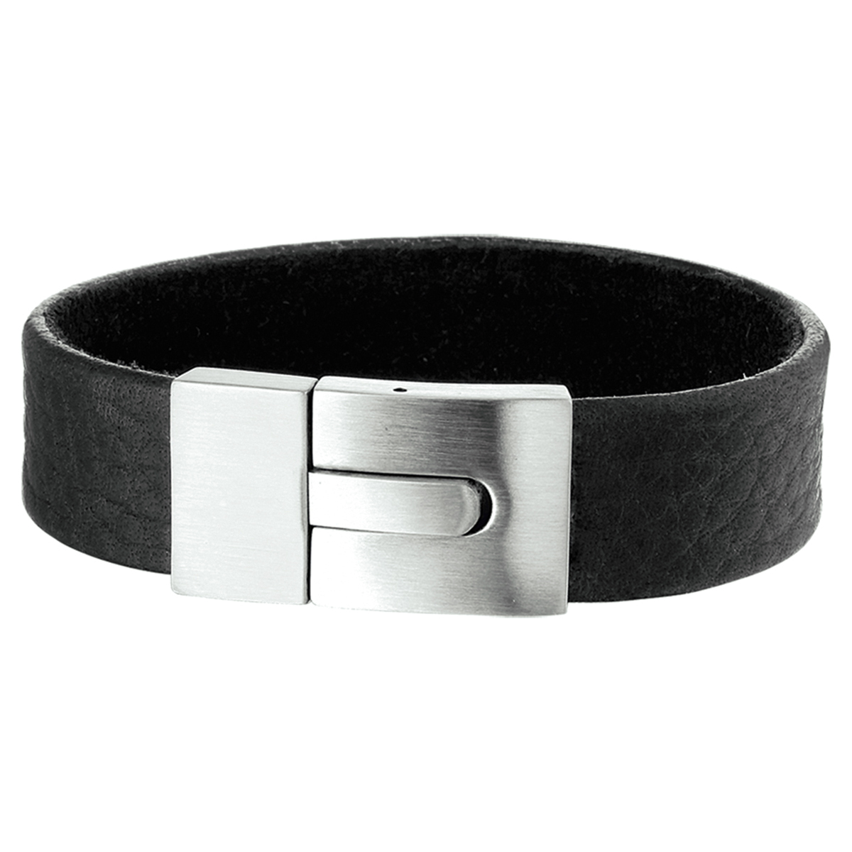 Beschrijving: Stalen armband met zwart leer. 
Uniekenummer serie: 32700
Verpakt per: 1
Doelgroep: heren
Breedte: 15 mm
Langste lengte: 21 mm
