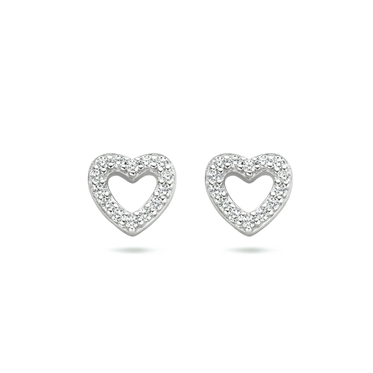 Gerhodineerd 925 zilveren hartjes oorknoppen uitgevoerd met schitterende zirkonia. De oorknoppen hebben een afmeting van 6.5x6.8mm.