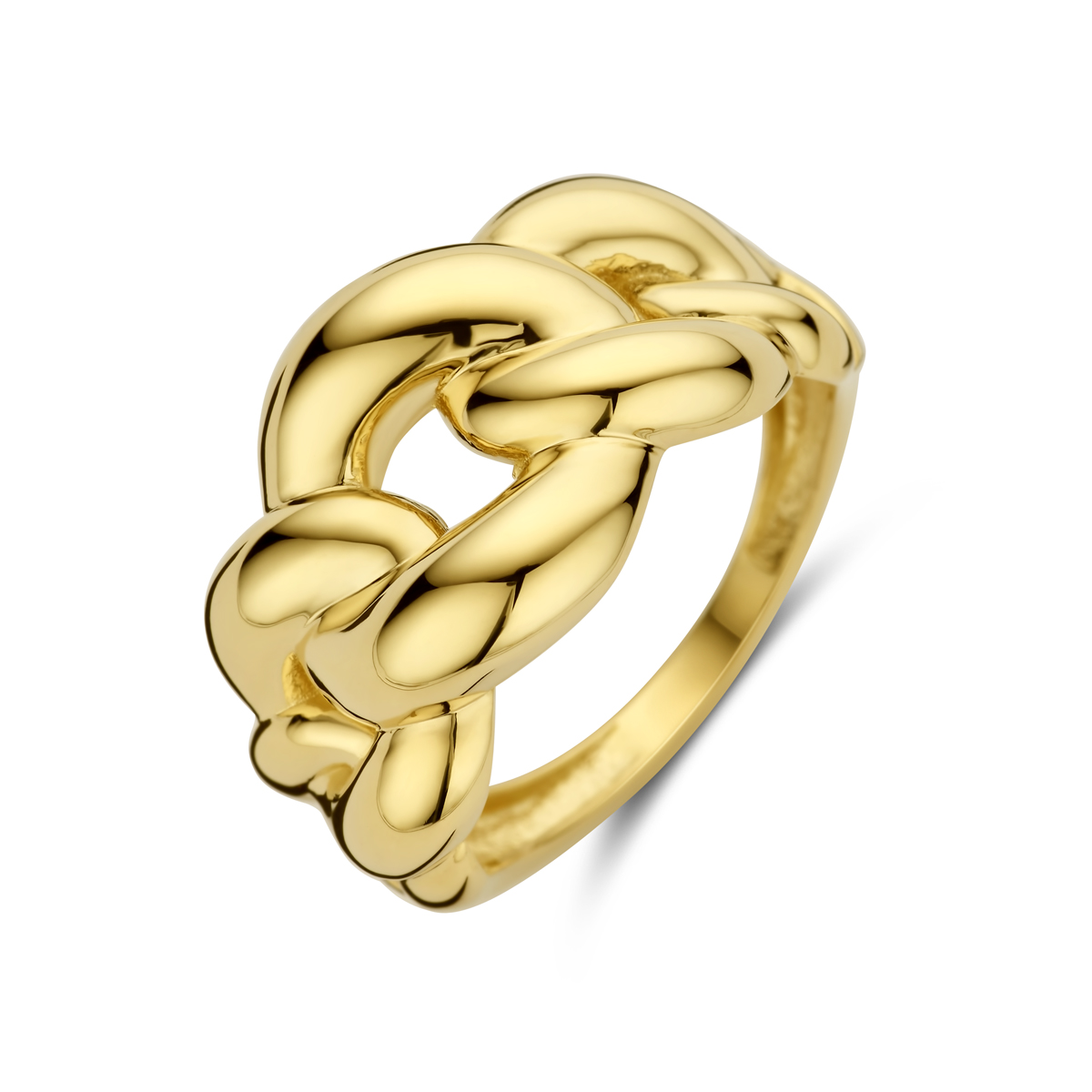 14k Geelgouden ring met een breedte van 13mm.