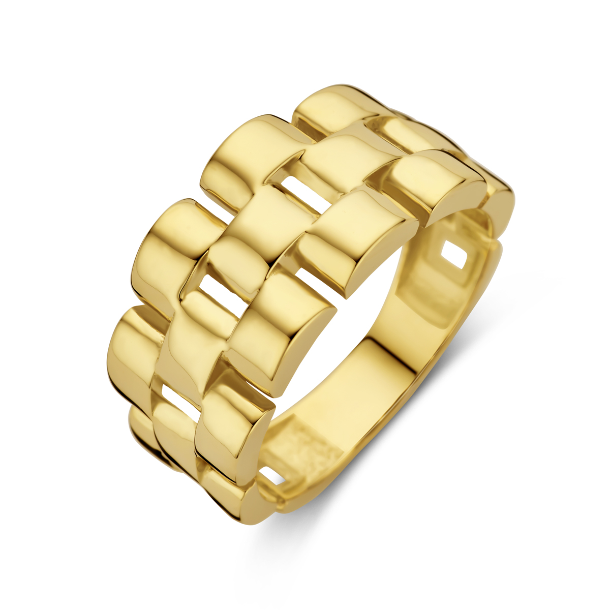 14k Geelgouden ring met een breedte van 10mm.