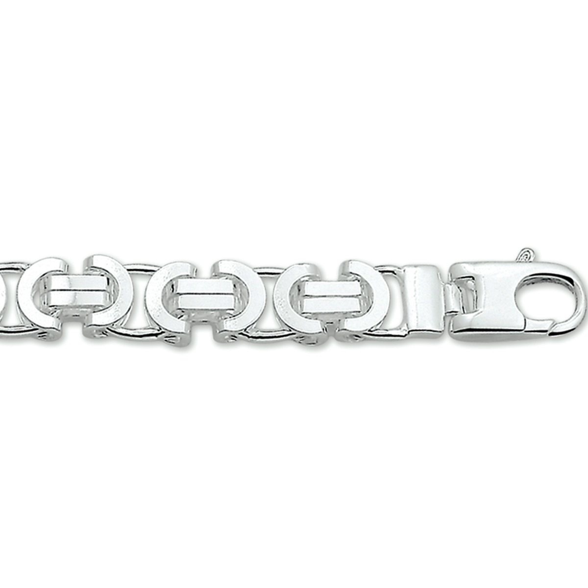 Beschrijving: Zilveren collier met platte konings schakel. 
Doelgroep: heren
Breedte: 8.5 mm
Langste lengte: 50 mm