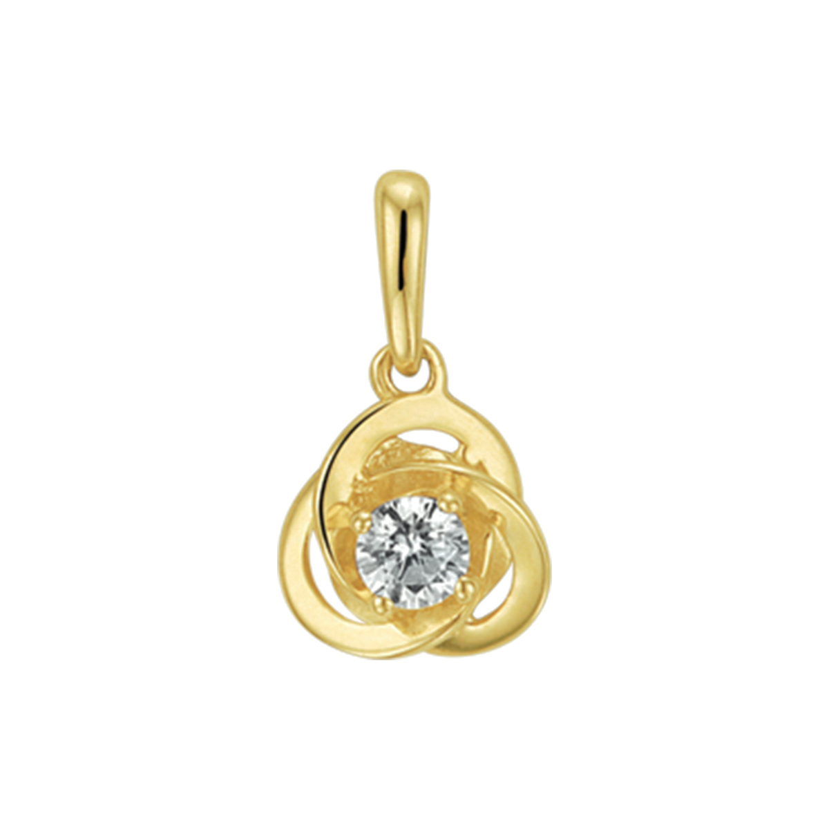 Stijlvol geelgouden hanger uitgevoerd met een briljant geslepen zirkonia in een chaton zetting. De hanger heeft een afmeting van 8.5x7.5mm en een zirkonia van 3mm. Tip: Combineer deze hanger met een van onze colliers uit onze collectie.