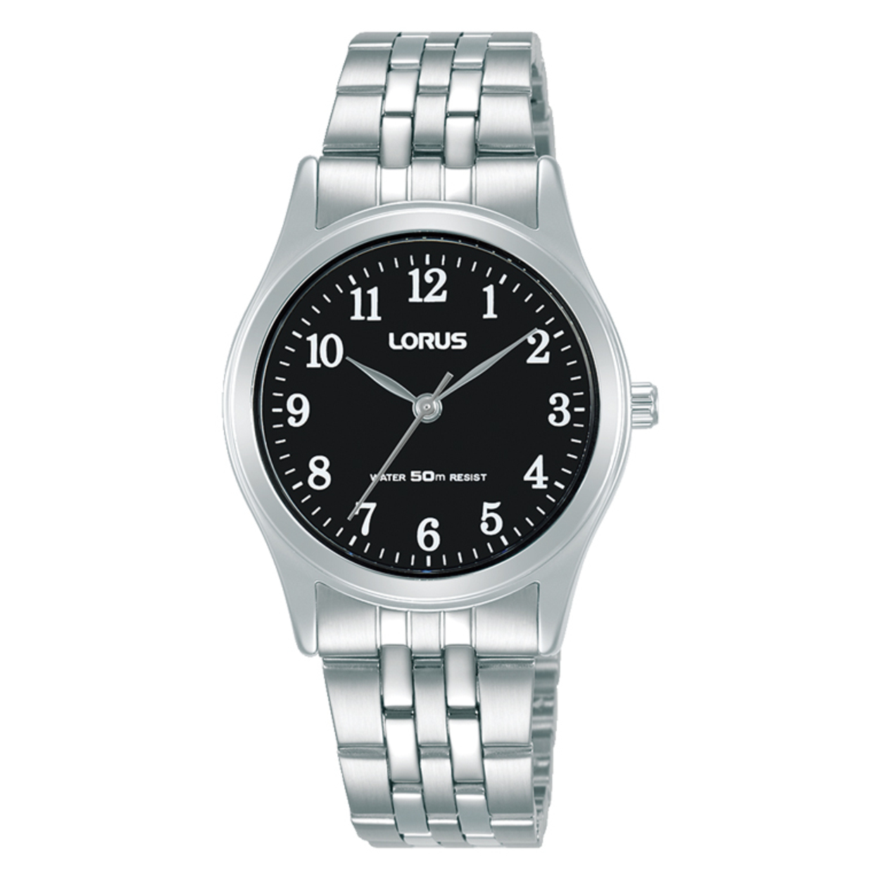 Lorus horloge met stalen band, staal/zwart/cijfers 50m