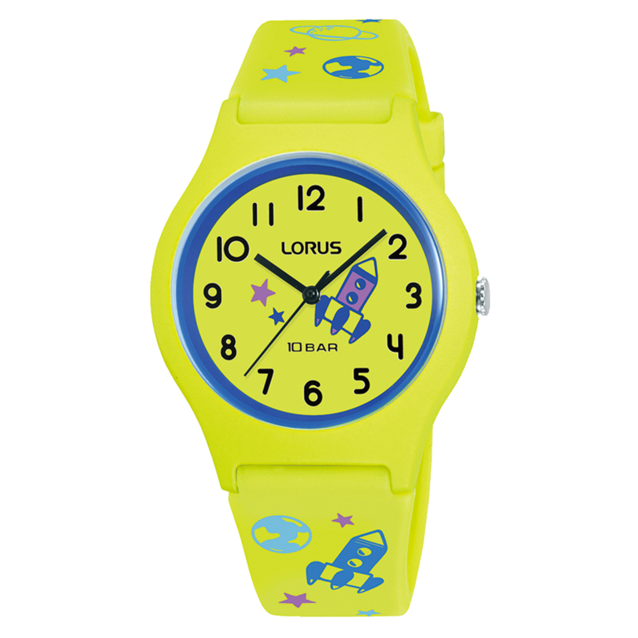 Dit is een horloge van het merk Lorus. Het is een analoog horloge gemaakt van kunststof. De diameter van de kast is 34 mm.