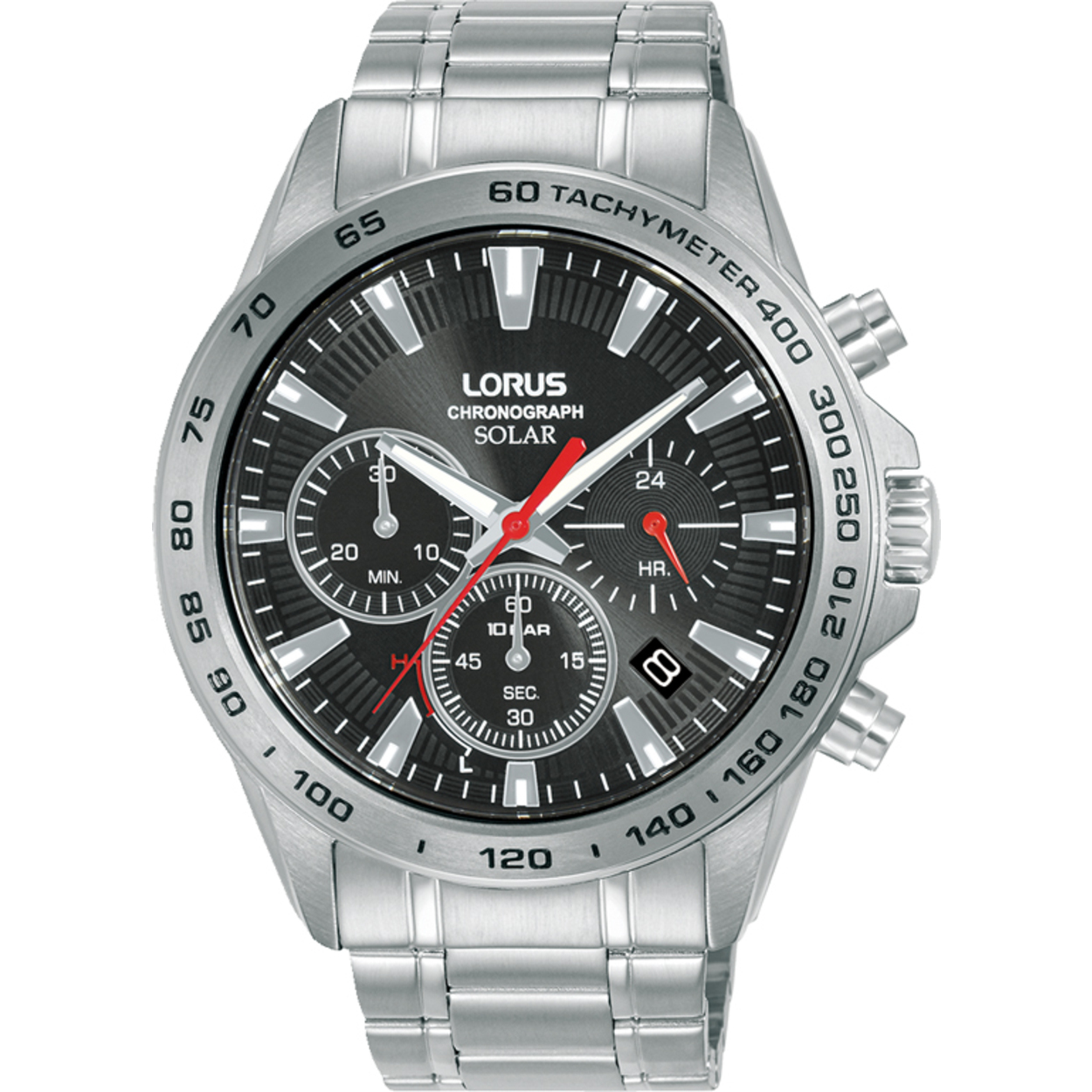 Dit is een herenhorloge van het merk Lorus. Het is een chronograaf horloge gemaakt van staal. De diameter van de kast is 43.8 mm en de kast is 12 mm dik.
De verdere specificaties van het horloge zijn als volgt:
Kastvorm: rond
Kastkleur: zilverkleurig
Kastmateriaal: staal
Bandbreedte: 20 mm
Bandlengte: 263.8 mm
Sluiting: vouwsluiting met drukker
Wijzerplaatkleur: zwart
Glassoort: hardlex mineraal glas
Waterdichtheid: 10 ATM
Techniek: solar