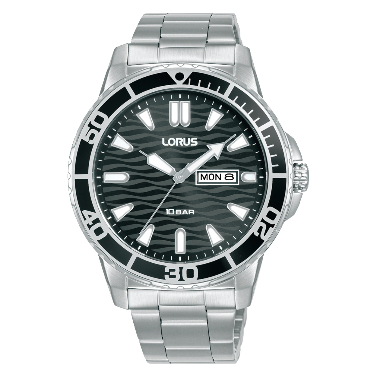 Dit is een herenhorloge van het merk Lorus. Het is een analoog horloge gemaakt van staal. De diameter van de kast is 42 mm en de kast is 10.2 mm dik.
De verdere specificaties van het horloge zijn als volgt:
Kastvorm: rond
Kastkleur: zilverkleurig
Kastmateriaal: staal
Bandbreedte: 20 mm
Bandlengte: 267 mm
Sluiting: vouwsluiting met drukker
Wijzerplaatkleur: zwart
Glassoort: hardlex mineraal glas
Waterdichtheid: 10 ATM
Techniek: quartz