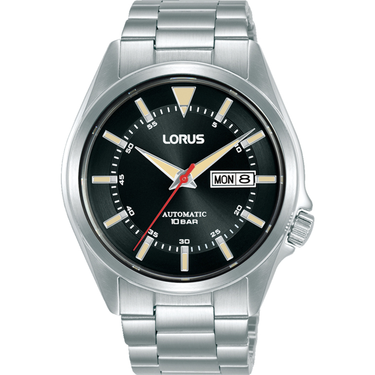 Dit is een herenhorloge van het merk Lorus. Het is een analoog horloge gemaakt van staal. De diameter van de kast is 42 mm en de kast is 12.8 mm dik.
De verdere specificaties van het horloge zijn als volgt:
Kastvorm: rond
Kastkleur: zilverkleurig
Kastmateriaal: staal
Bandbreedte: 22 mm
Bandlengte: 268 mm
Sluiting: vouwsluiting met drukker
Wijzerplaatkleur: zwart
Glassoort: hardlex mineraal glas
Waterdichtheid: 10 ATM
Techniek: quartz