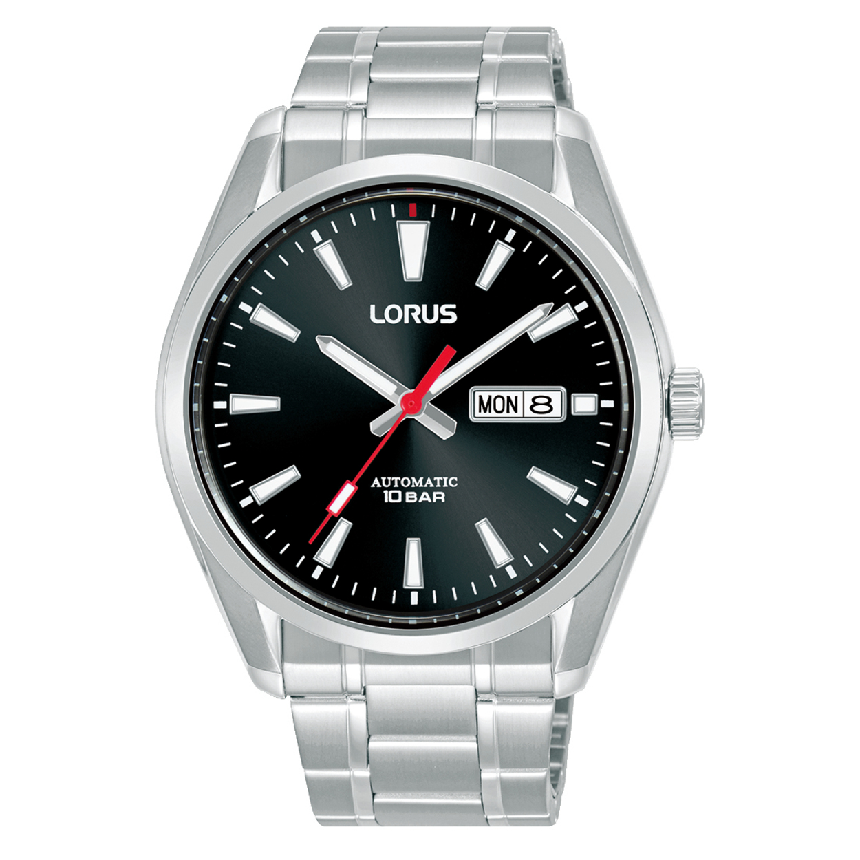 Dit is een herenhorloge van het merk Lorus. Het is een analoog horloge gemaakt van staal. De diameter van de kast is 42.5 mm en de kast is 12.2 mm dik.
De verdere specificaties van het horloge zijn als volgt:
Kastvorm: rond
Kastkleur: zilverkleurig
Kastmateriaal: staal
Bandbreedte: 22 mm
Bandlengte: 257.5 mm
Sluiting: vouwsluiting met drukker
Wijzerplaatkleur: zwart
Glassoort: hardlex mineraal glas
Waterdichtheid: 10 ATM
Techniek: automaat