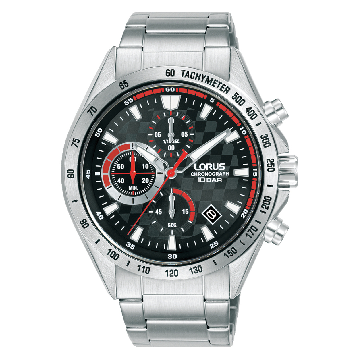 Dit is een herenhorloge van het merk Lorus. Het is een chronograaf horloge gemaakt van staal. De diameter van de kast is 43.5 mm en de kast is 11.4 mm dik.
De verdere specificaties van het horloge zijn als volgt:
Kastvorm: rond
Kastkleur: zilverkleurig
Kastmateriaal: staal
Bandbreedte: 22 mm
Bandlengte: 263.5 mm
Sluiting: vouwsluiting met drukker
Wijzerplaatkleur: zwart
Glassoort: hardlex mineraal glas
Waterdichtheid: 10 ATM
Techniek: quartz