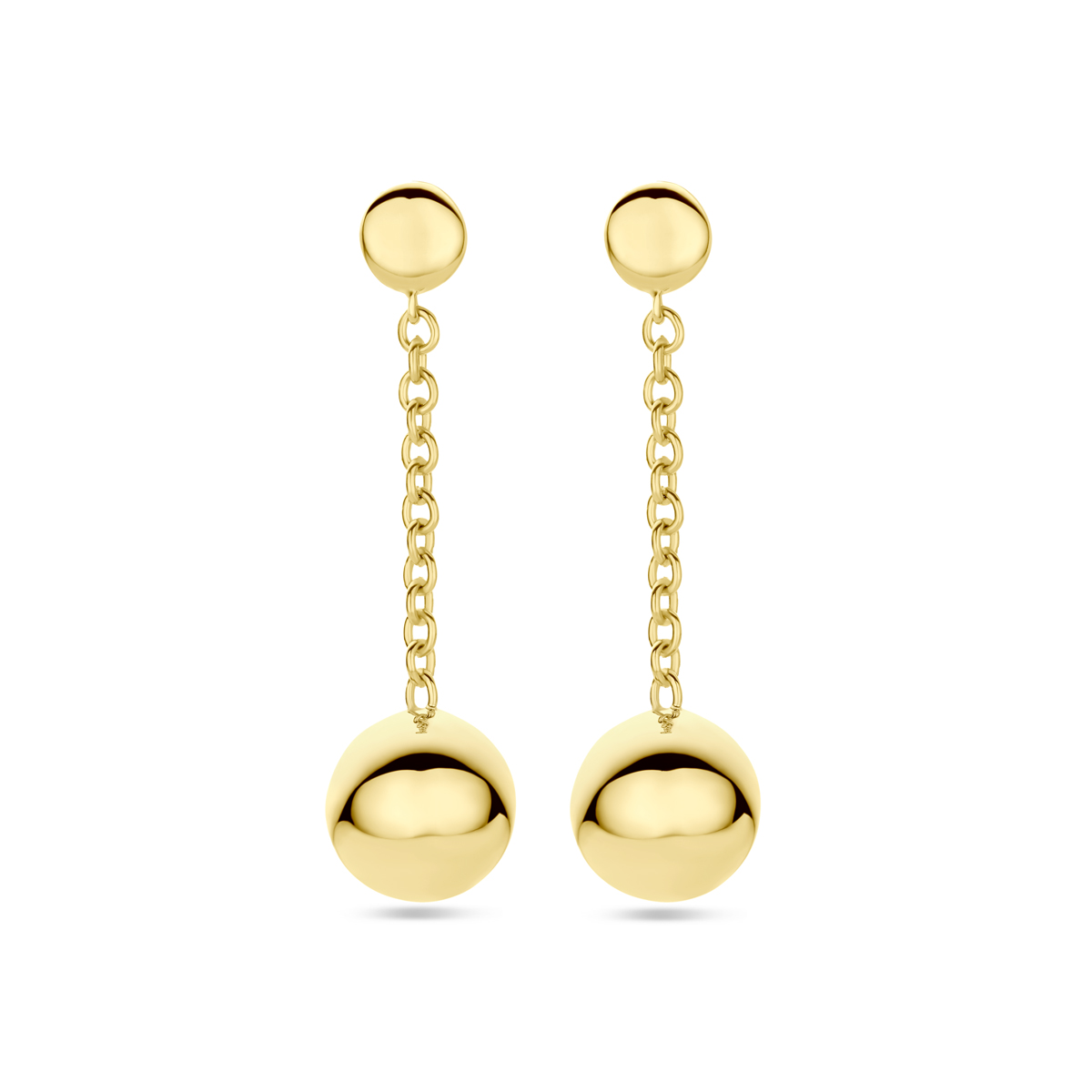 14k Geelgouden oorhangers uitgevoerd met bolletjes. De oorhangers hebben een totale hoogte van 29mm.
