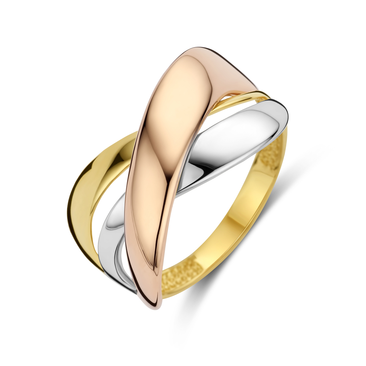 gouden ring, tricolor overslag mt56