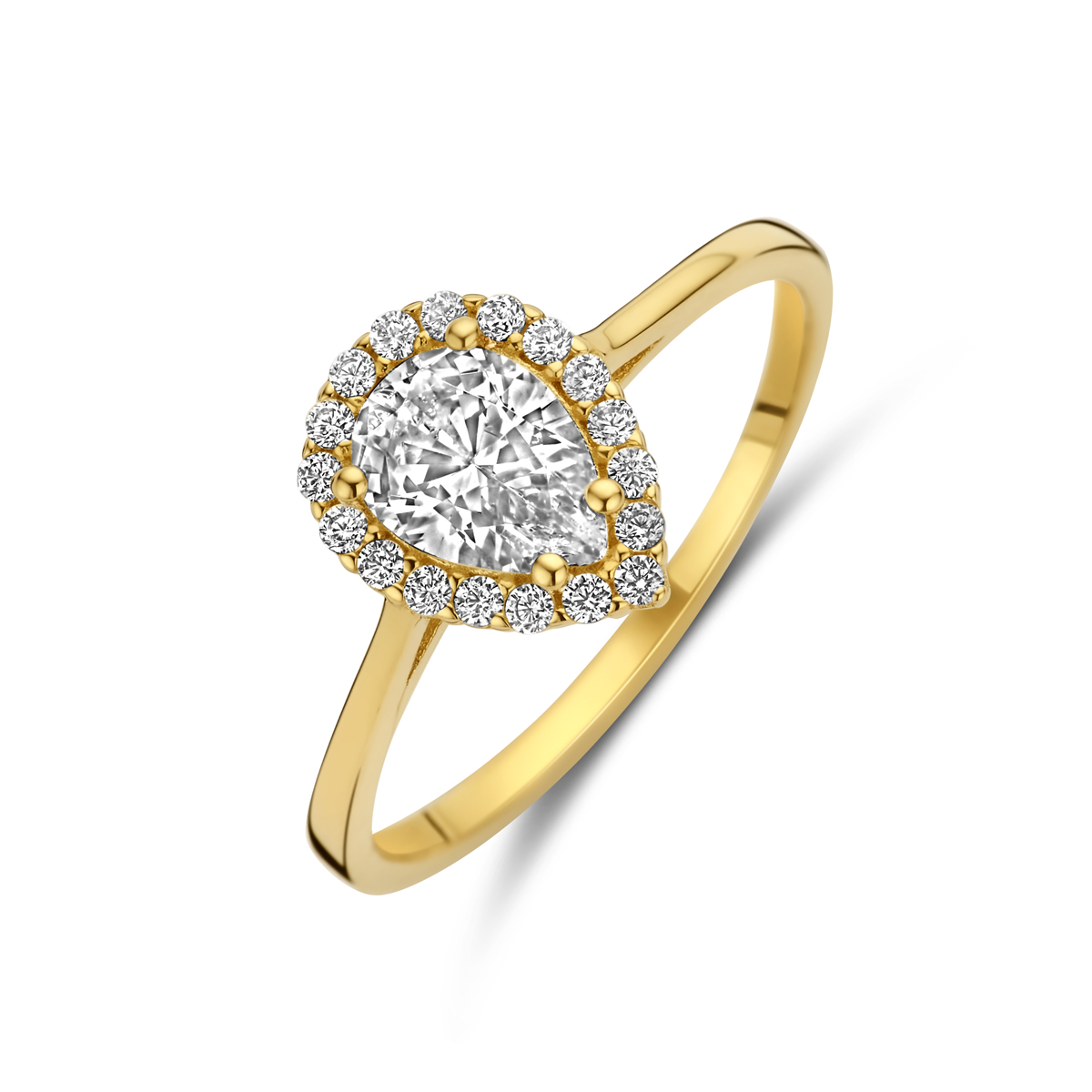 Huiscollectie -14k Geelgouden ring uitgevoerd met zirkonia. De ring heeft een breedte van 10mm. Maat: 16 - 4031631