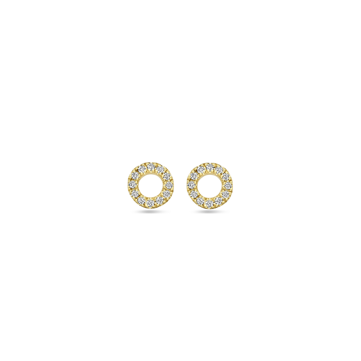 14k Geelgouden oorknoppen uitgevoerd met diamant. De oorknoppen hebben een diameter van 5.5mm. Het totale diamantgewicht is 0.07ct.