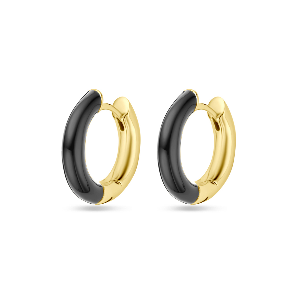 zilveren oorringen, verguld/zwart emaille 20x4mm