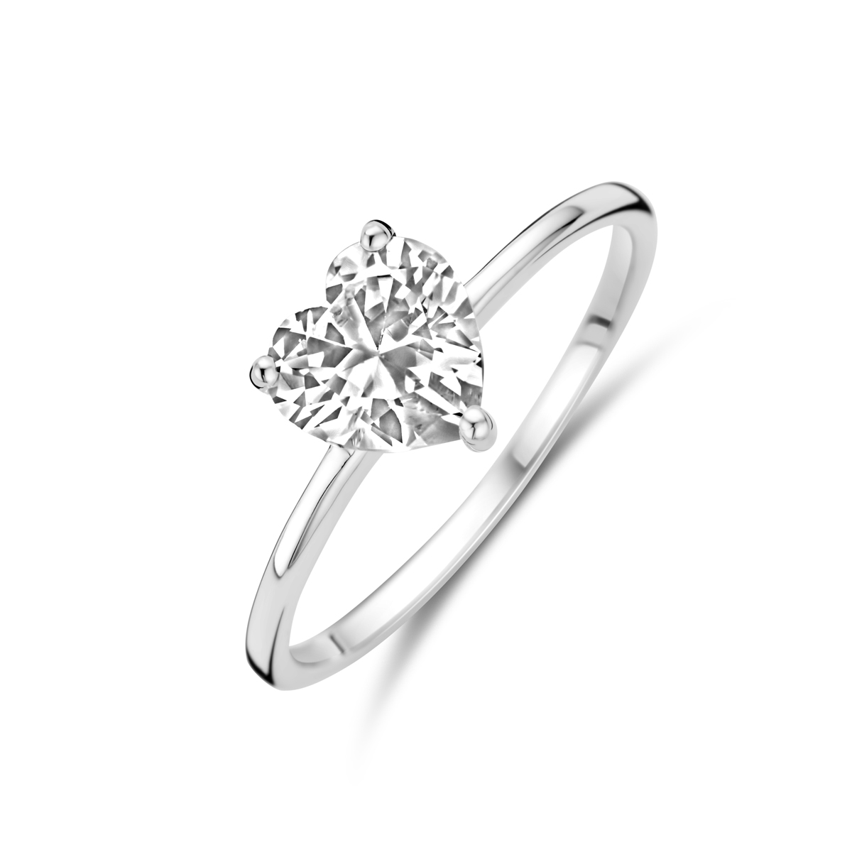 zilveren ring, hart zirconia 7mm mt54