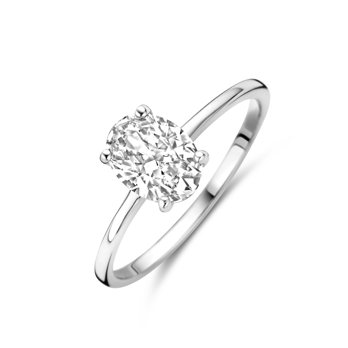 zilveren ring, ovaal zirconia 6x8mm mt54