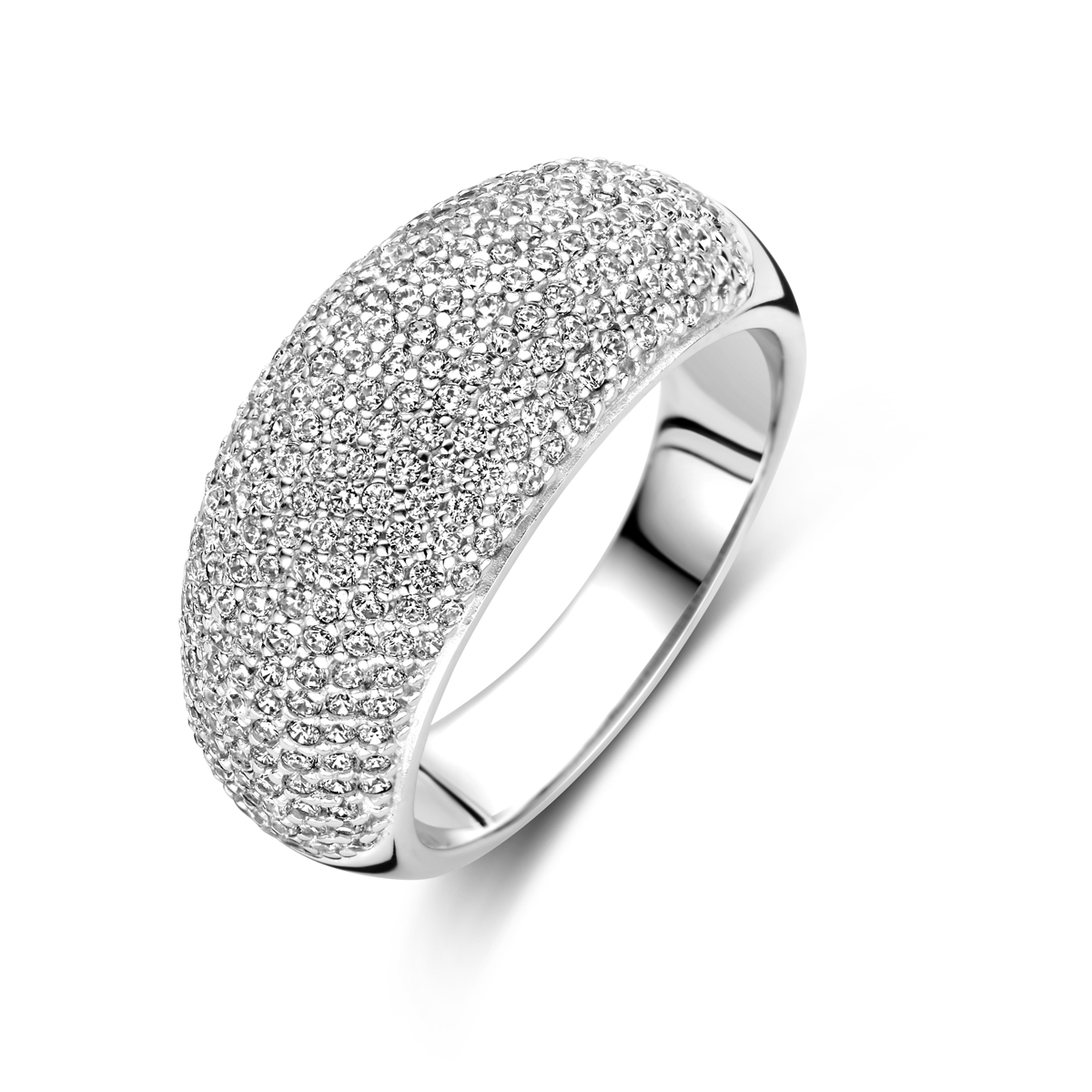 zilveren ring, bol/pave zirconias 9,5mm mt58