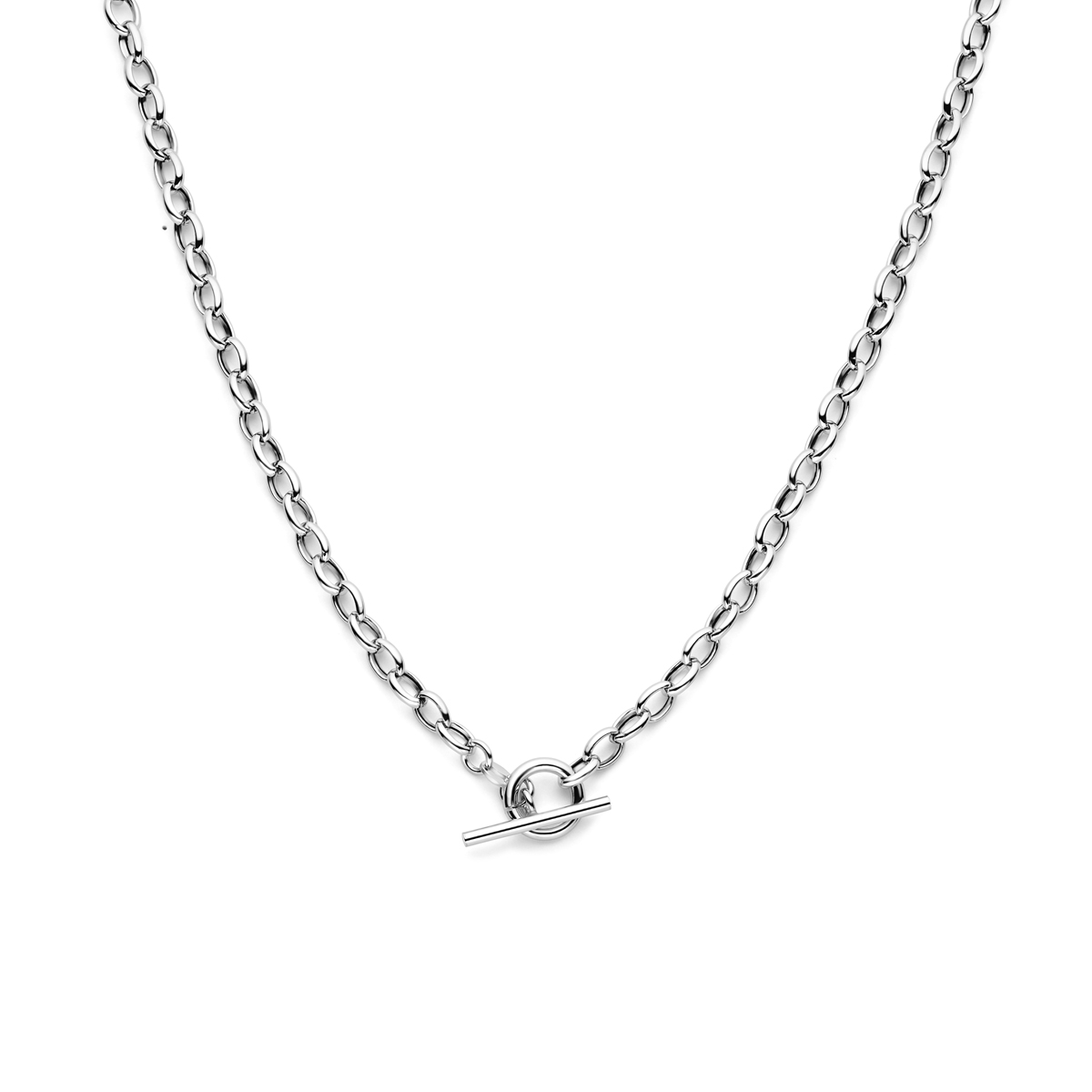 zilveren collier, ovale schakels 5mm + kap. slot 42cm
