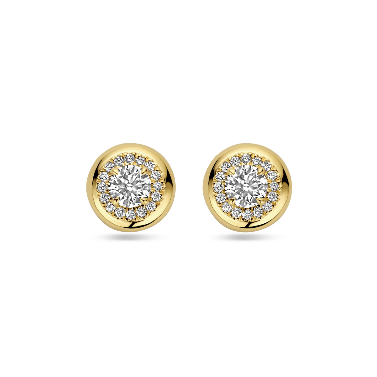 14k Geelgouden oorknoppen uitgevoerd met lab grown diamanten. Het totale diamantgewicht is 0.75ct.