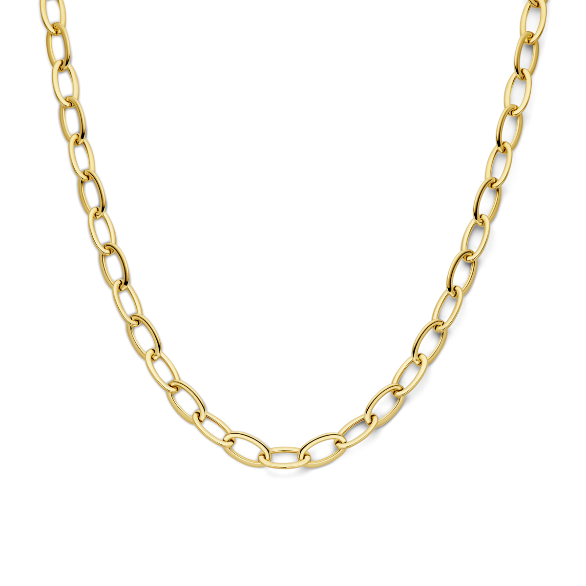 14k Geelgouden collier met een draaglengte van 45cm. Het collier heeft een schakelbreedte van 10.5mm. Uitgevoerd met een karabijnslot.