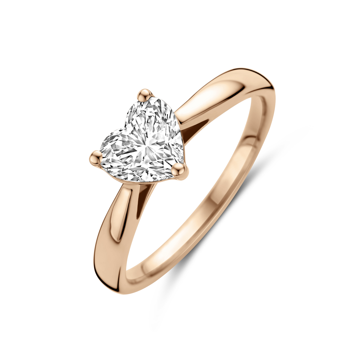 14k Roségoud ring uitgevoerd met lab grown diamant. De ring heeft een breedte van 7mm. Het diamantgewicht is 1.00ct. Lab grown diamanten zijn diamanten die ontstaan in een laboratorium. Onder extreem hoge druk en temperatuur wordt het natuurlijk ontstaansproces nagebootst met als eindresultaat een diamant met dezelfde chemische eigenschappen maar met een andere oorsprong.
