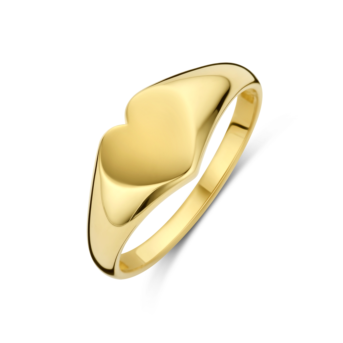 14k Geelgouden ring uitgevoerd met een hartje. De ring heeft maat 13