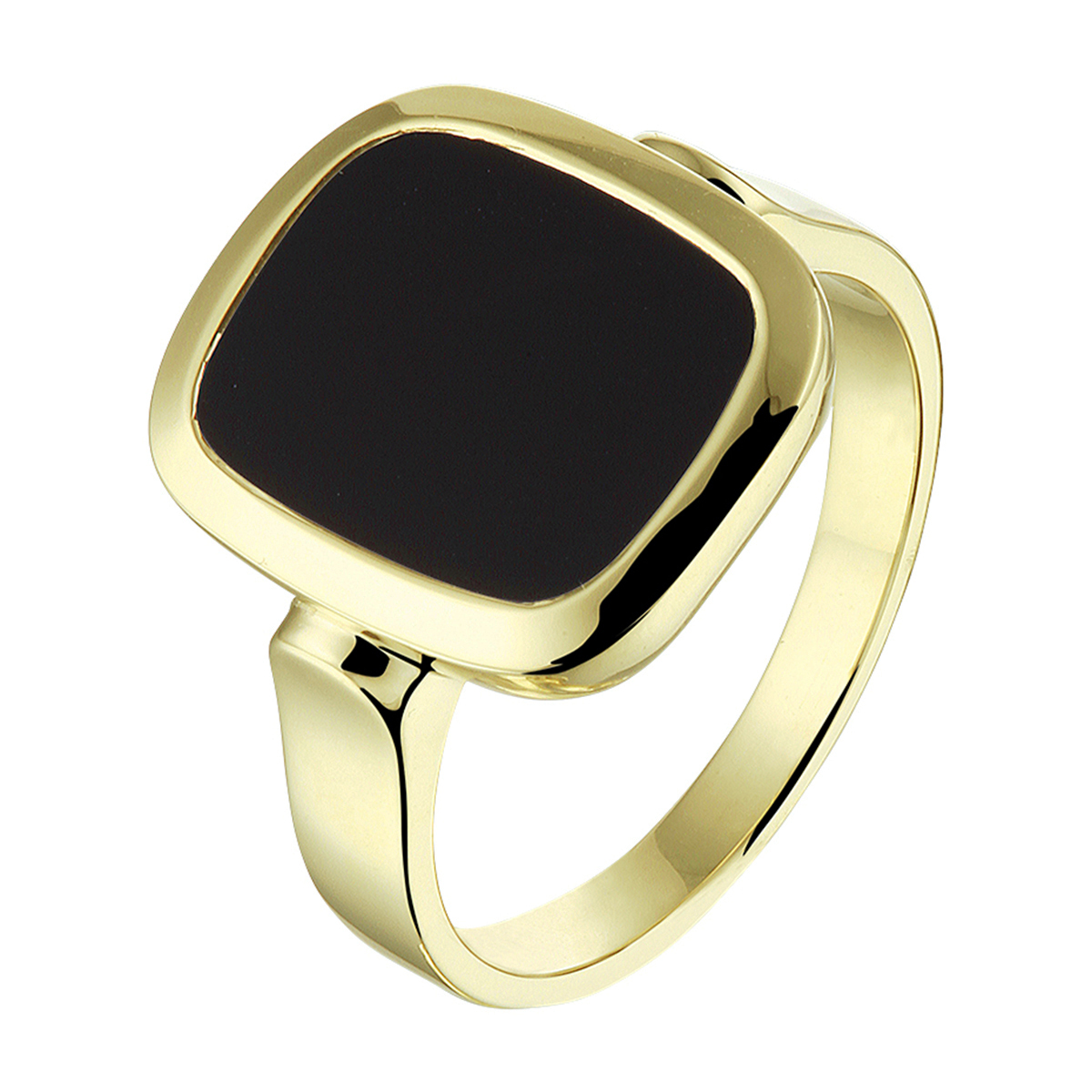 Stijlvolle 14k geelgouden zegelring massief uitgevoerd met een onyx steen. De ring geeft je look direct een chique uitstraling.