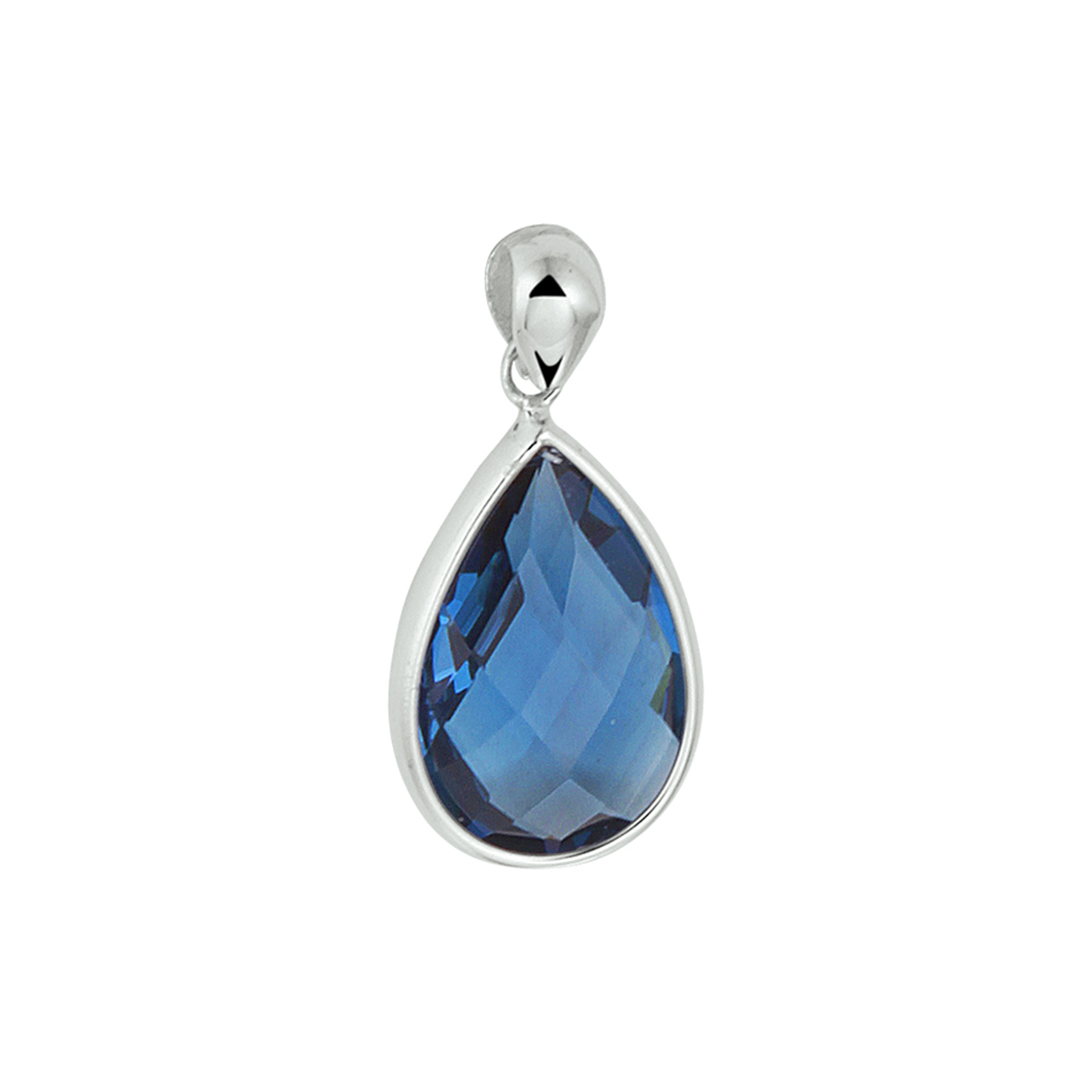 Witgouden hanger met London Bleu Kwarts 18x9mm gefaceteerd