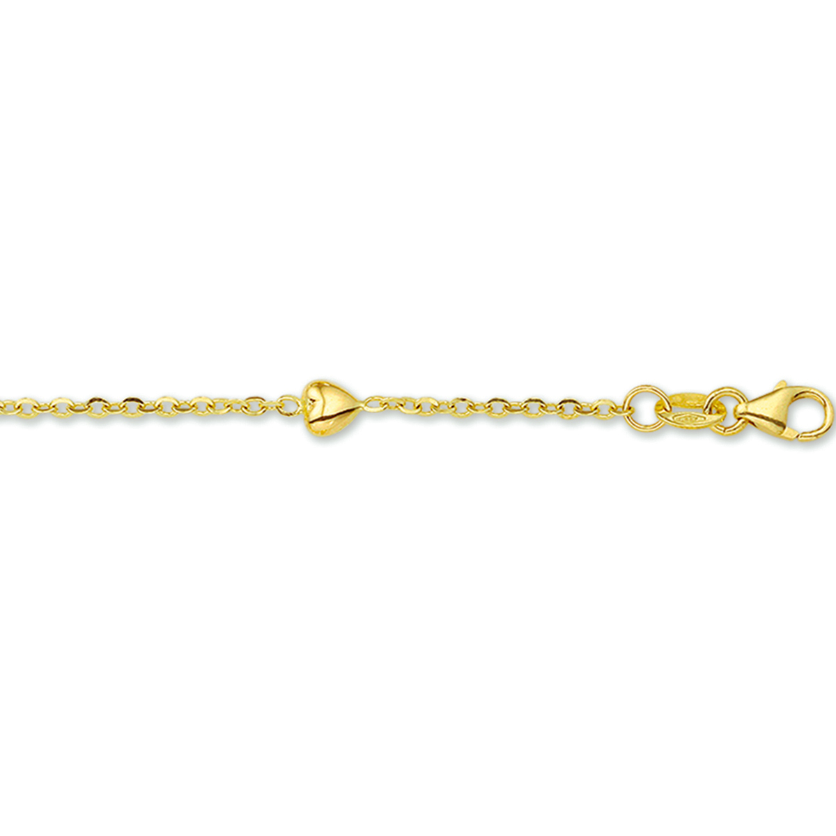 Beschrijving: Geelgouden armband met hartjes. De lengte bedraagt 11cm met 2cm extensie. 
Doelgroep: kinderen
Breedte: 4.5 mm
Kortste lengte: 11 cm
Langste lengte: 13 cm