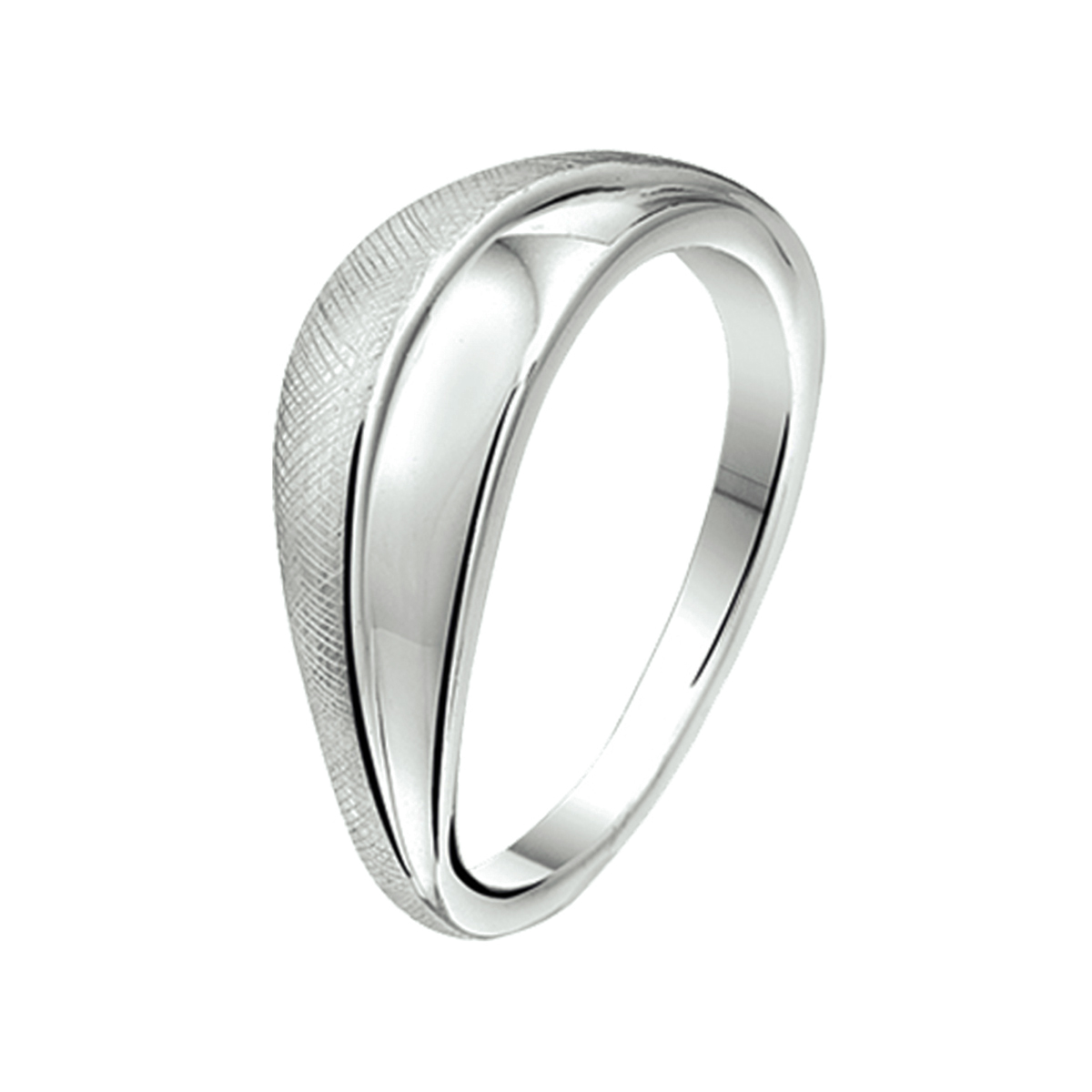 Beschrijving: Gerhodineerd zilveren ring met een poli/gescratchte bewerking. 
Uniekenummer serie: 33389
Verpakt per: 1
Doelgroep: dames
Ringmaat: 17.25 mm (54)
Breedte: 6.5 mm