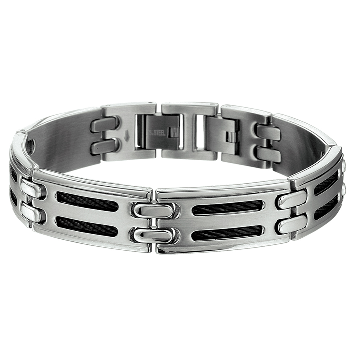 stalen herenarmband, staal + zwarte kabels 21cm