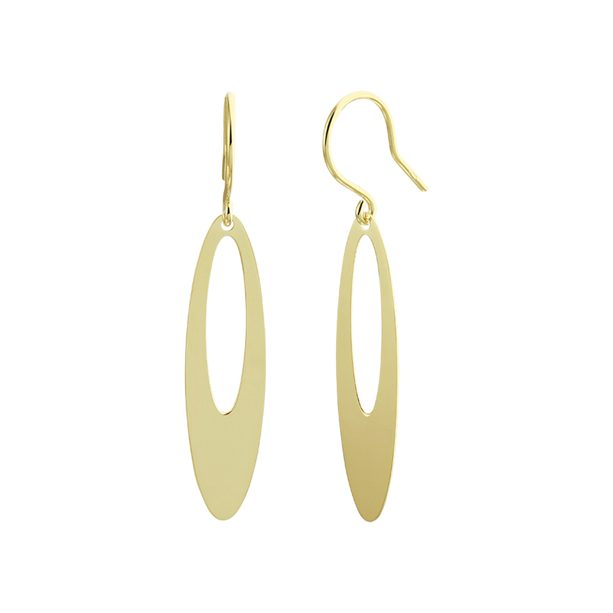 14k Geelgouden oorhangers. De oorhangers hebben een totale hoogte van 4.3cm en een breedte van 8mm.