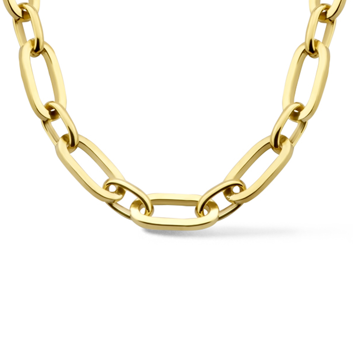14k Geelgouden anker collier met een kern van 925 zilver. Het collier heeft een schakelbreedte van 5.5mm en een draaglengte van 45cm. Het collier is uitgevoerd met een stevige karabijn sluiting.