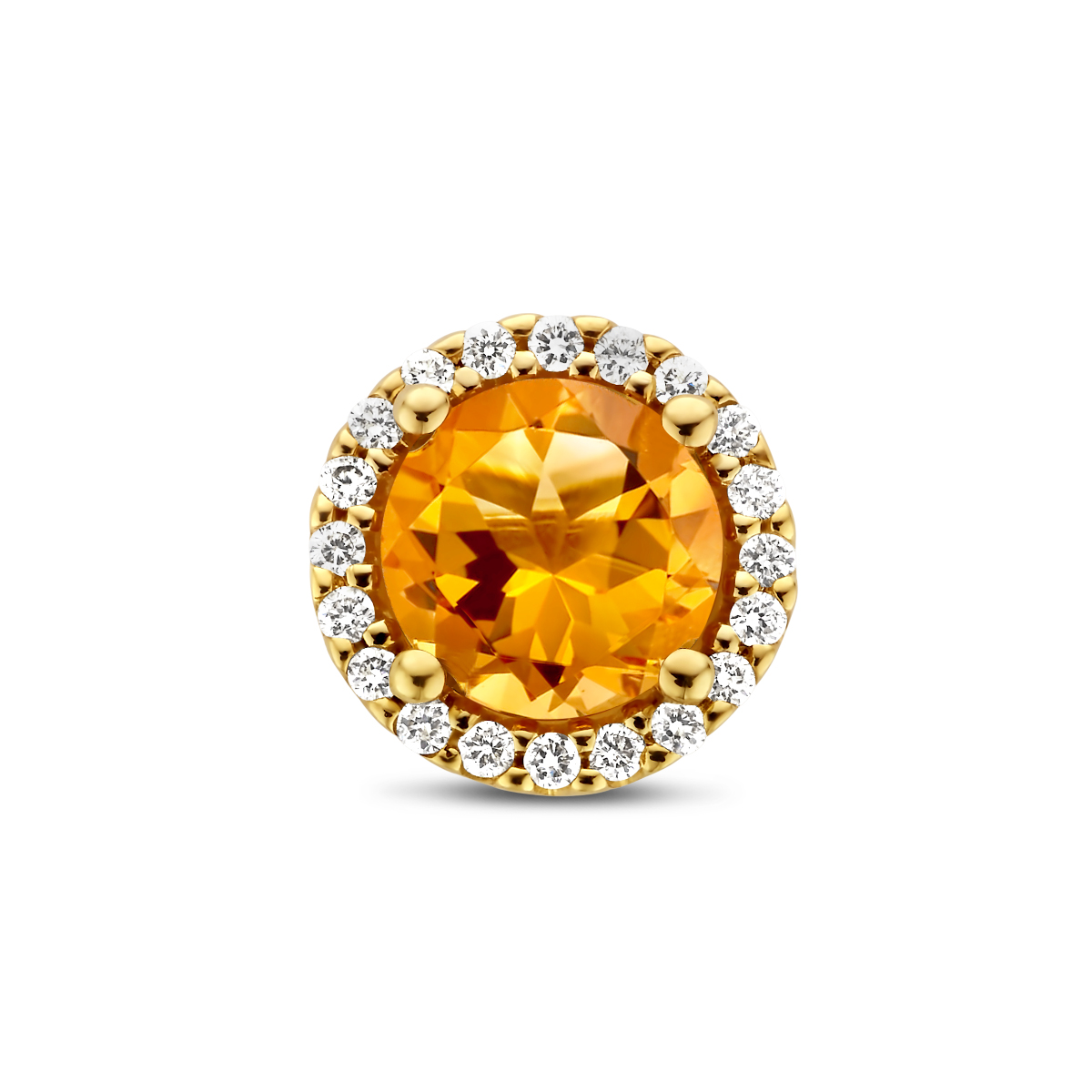 14k Geelgouden hanger uitgevoerd met een schitterende citrien en een diamant rij.