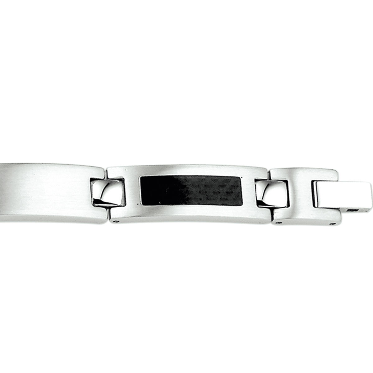 Beschrijving: Stalen armband met carbon en een poli/matte afwerking. 
Verpakt per: 1
Doelgroep: heren
Breedte: 9 mm
Langste lengte: 21 mm